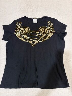 DC Comics Black Tee with Gold Superman Wing Logo